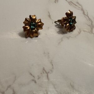 Elegant Floral Gold and Green Earrings